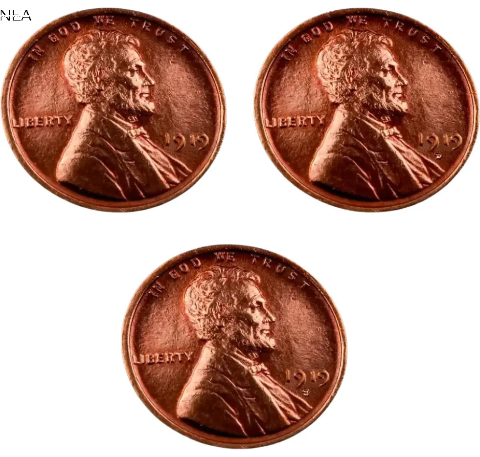 1919+1919-D+1919-S Lincoln Wheat Penny Cent Lot ~ Gem BU (red) ~ 3 Coin Set
