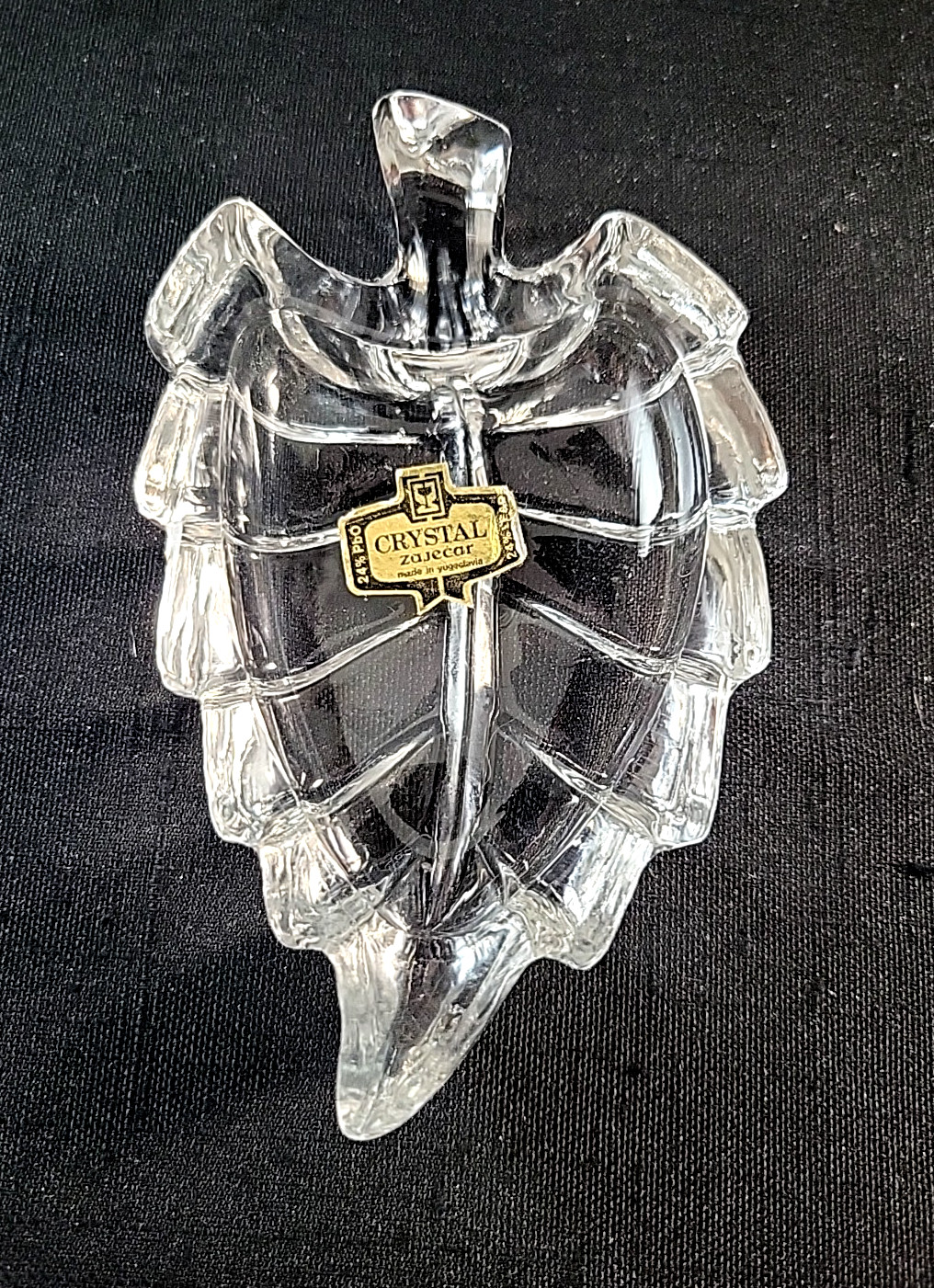 Vintage Zajecar 24% Lead Crystal Yugoslavia Leaf Small Trinket Dish 4 1/2" Long