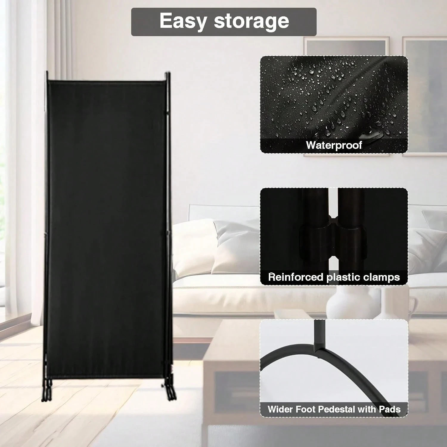 Black 4-Panel Folding Room Divider