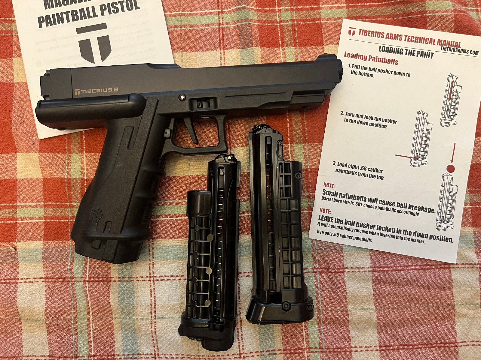 Tiberius Arms T-8 0.68 Paintball Marker w/ 2 Magazines & Accessories