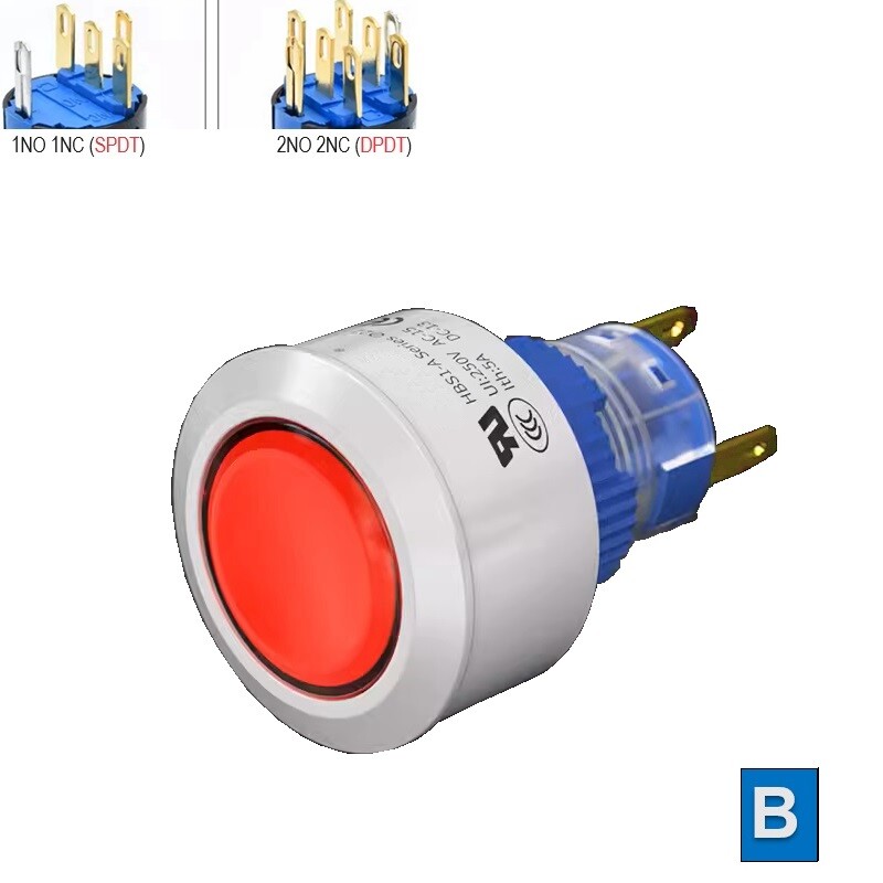 22mm SPDT/DPDT 5A 250VAC Round Head Illuminated Switch Plastic Push Button Cover
