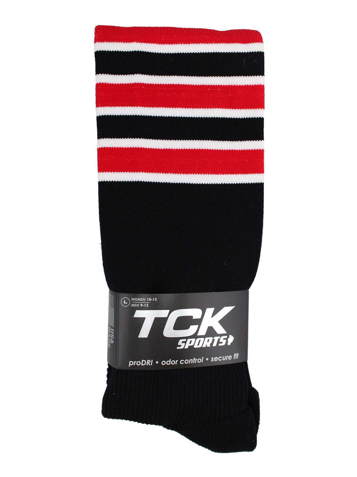 TCK Performance Baseball/Softball Socks (Black/White/Scarlet, Medium)