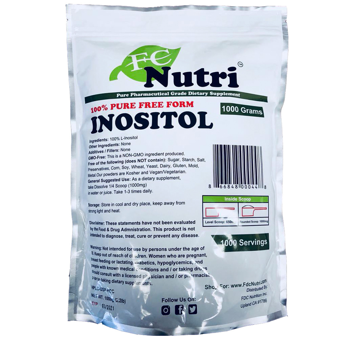Inositol Pure Powder (Vitamin B8) Powder (1000 grams) By FDC NUTRITION