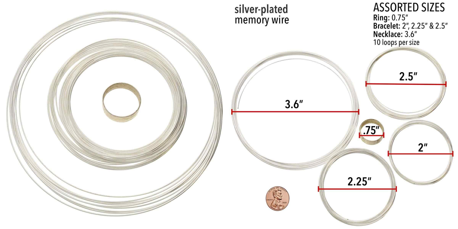Silver Plated Stainless Steel Memory Wire Bracelet, Ring & Necklace  50 Loop MIX