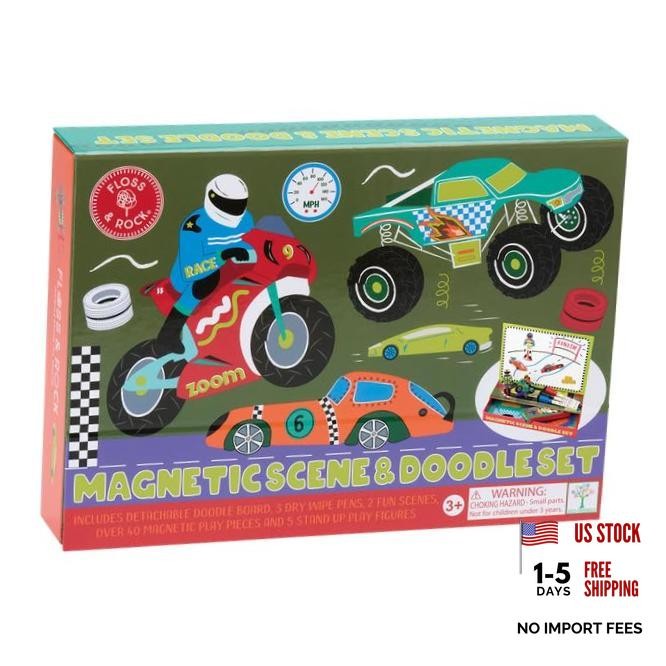 Magnetic Scene & Doodle Set - 9.5-Inch Floss & Rock Cars - Multicolor