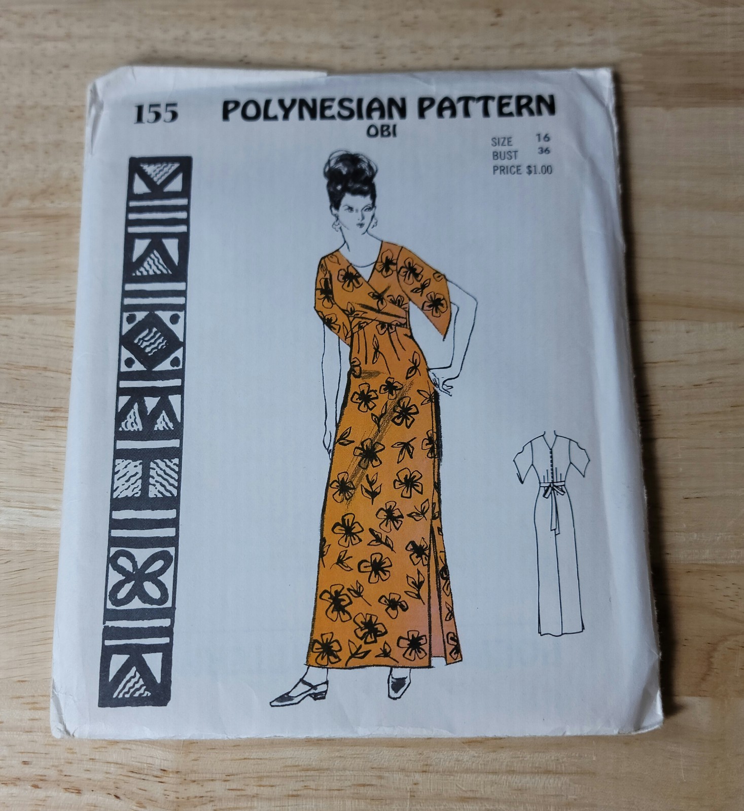Polynesian Pattern OBI DRESS #155 Size: 16 ©1960s/1970s UNCUT