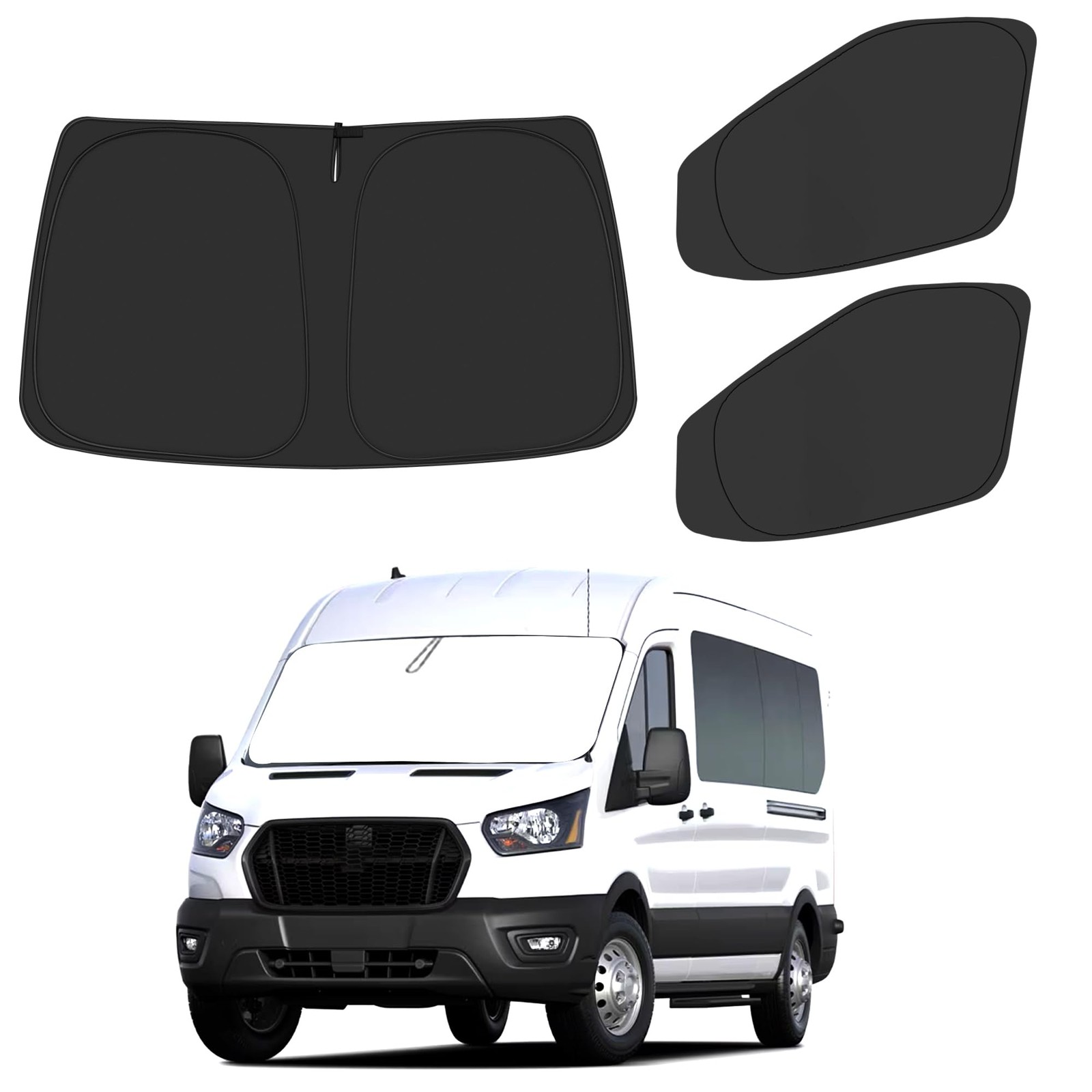 Windshield & Side Window Sun Shade for 20152024 Ford Transit Van, 3Pack