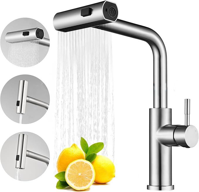 Kitchen Sink Fauce Waterfall Kitchen Faucet  Brushed Nickel Kitchen Sink Faucet