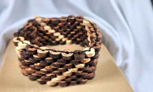 NEW Unique Wide Multi Strand Fine Wood Bead Bracelet / Bangle