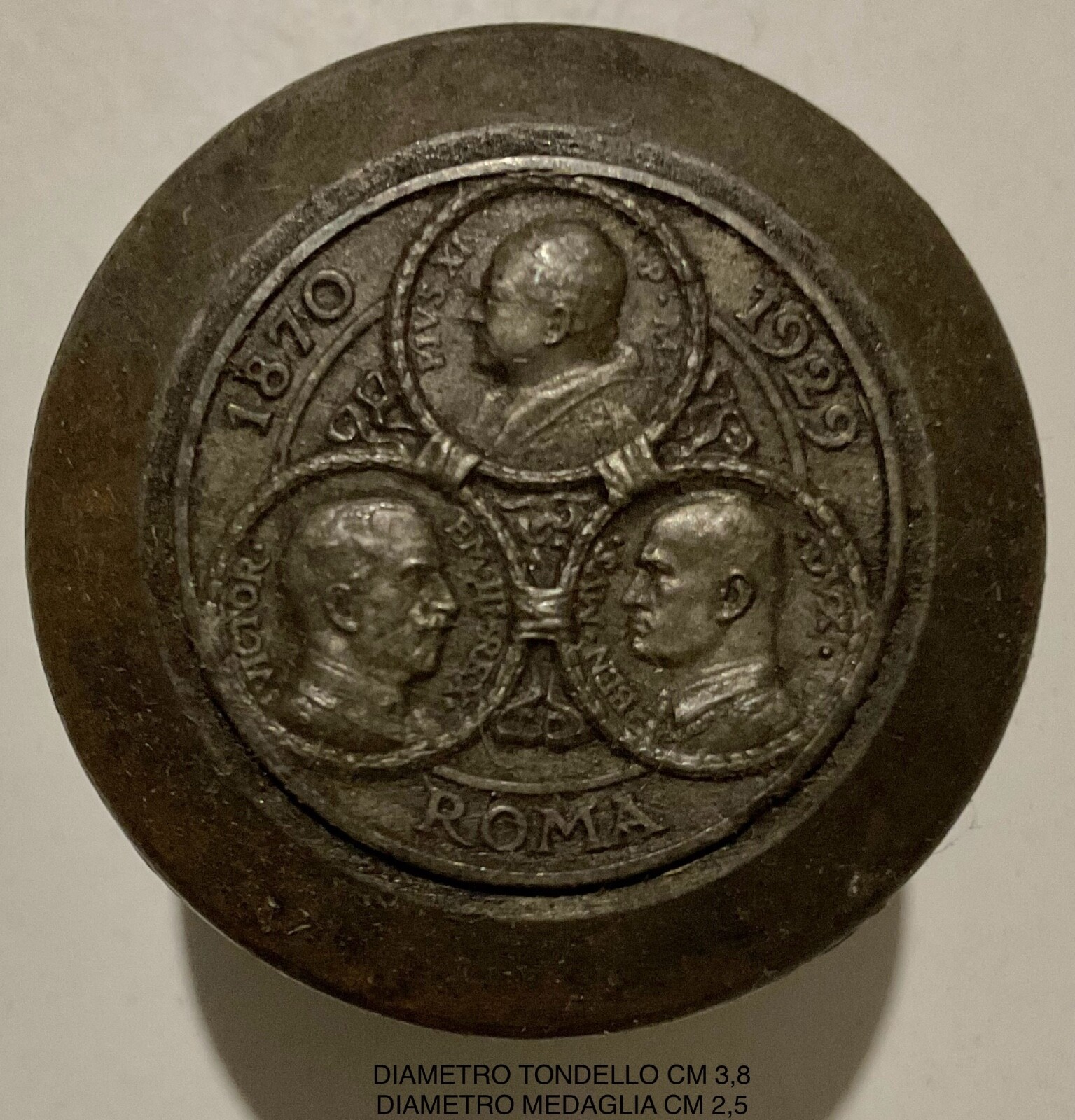 IL CAPO DEL GOVERNO PAPA PIO XI° V.E.III° CONIO PRODUZIONE MED PATTI LATERANENSI