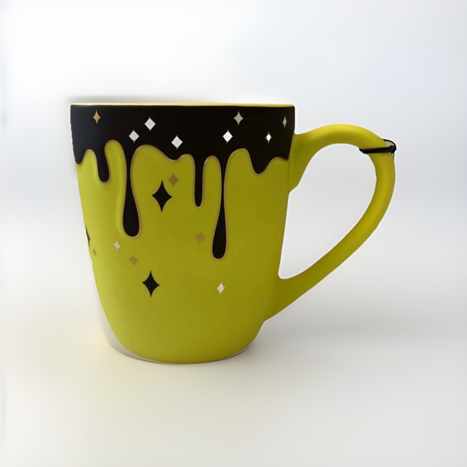 Cobwebs & Cauldrons Mug Flourescent Green Black Drip ~ Halloween