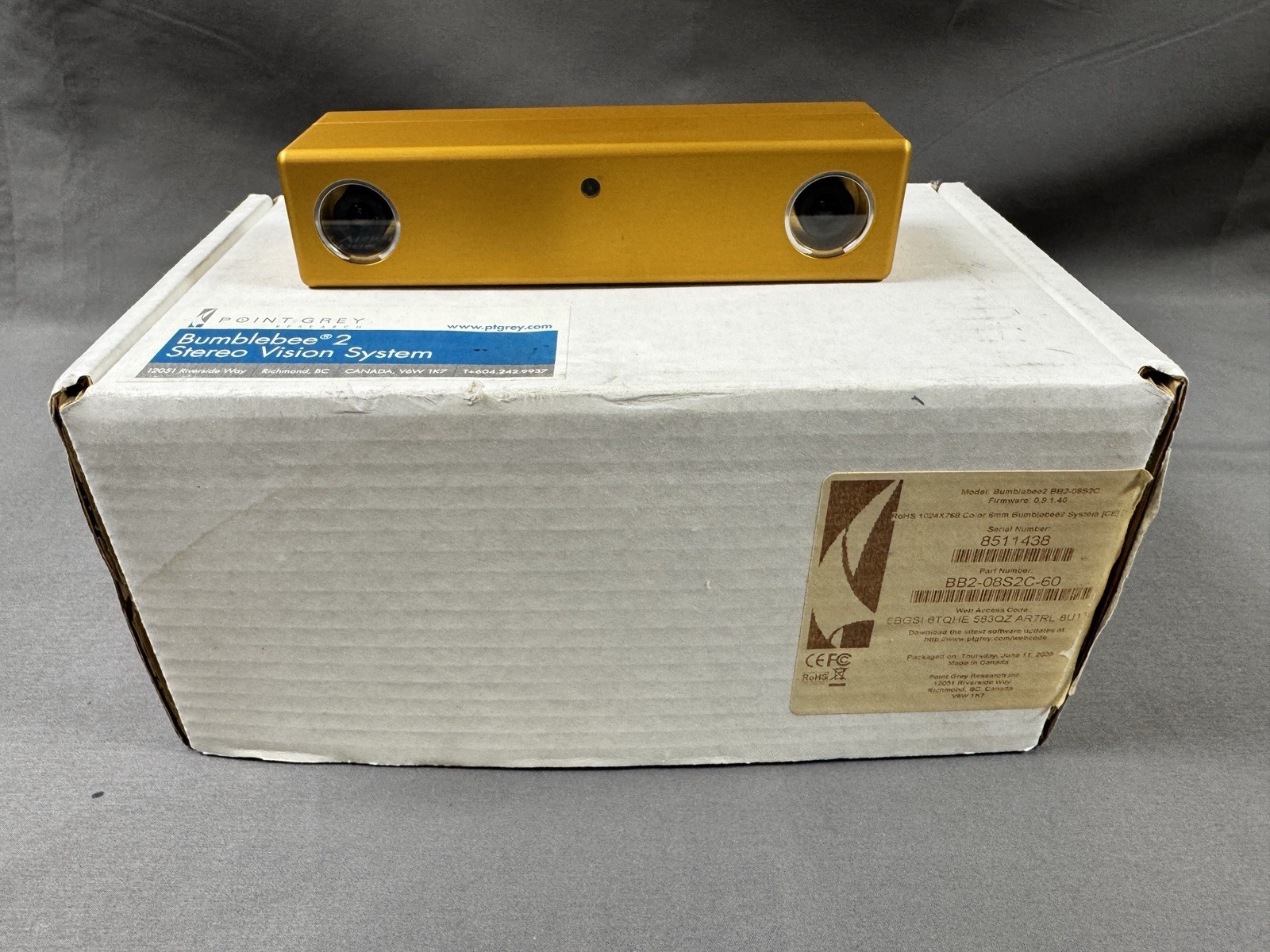 Point Grey Research Bumblebee2 BB2-08S2C 6.0mm Stereo Vision Digital Camera (A)