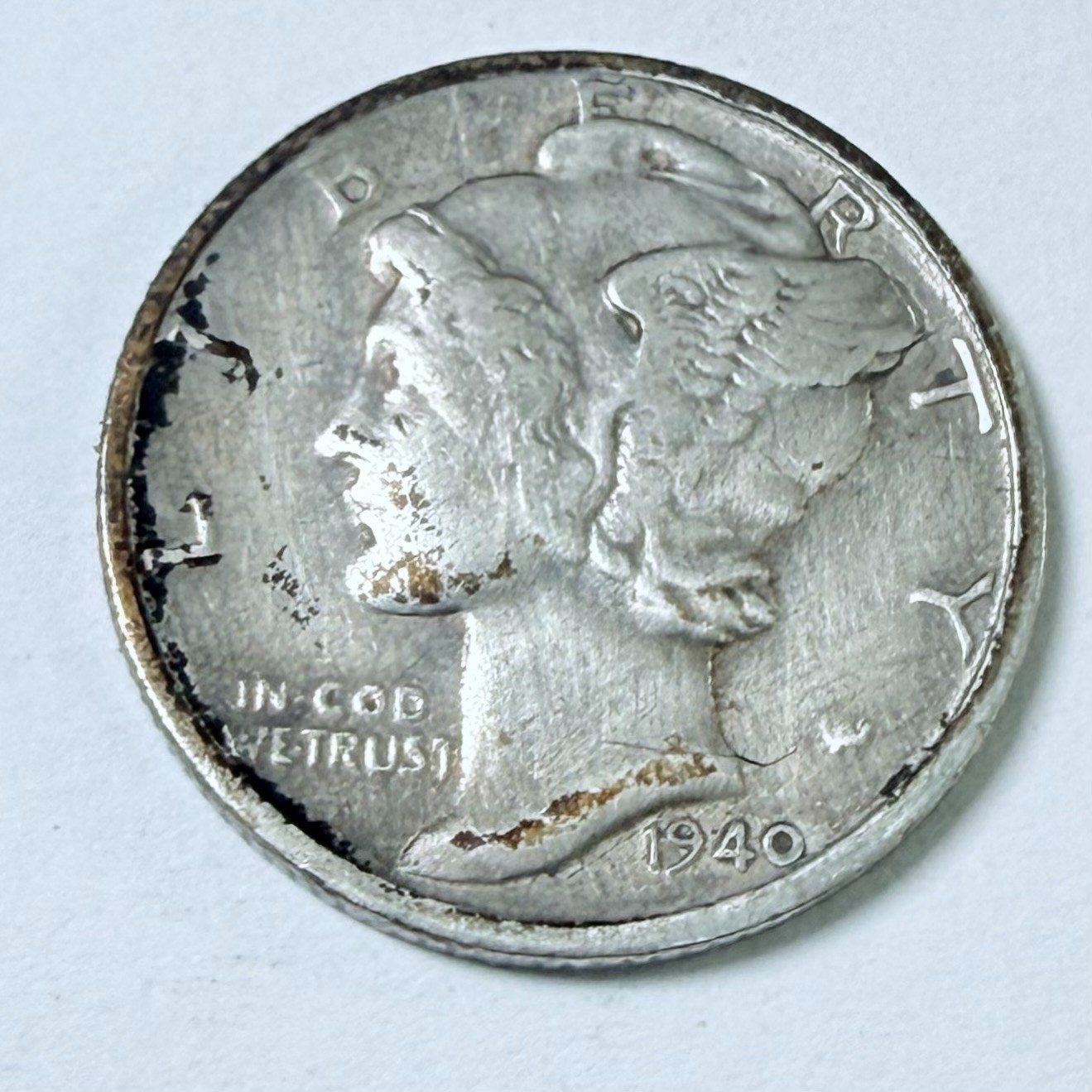 1940-S MERCURY DIME, 90% SILVER, VERY FINE DETAILS FREE SHIPPING #9250