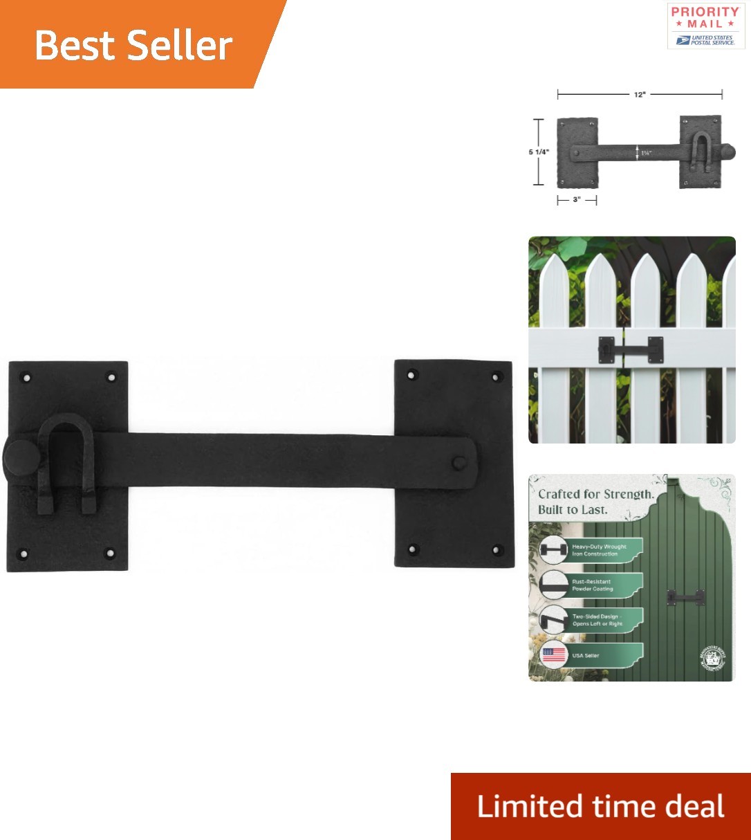 Durable Black Iron Gate Latch Lock 30 cm Universal Flip Style Barn Door Hardware