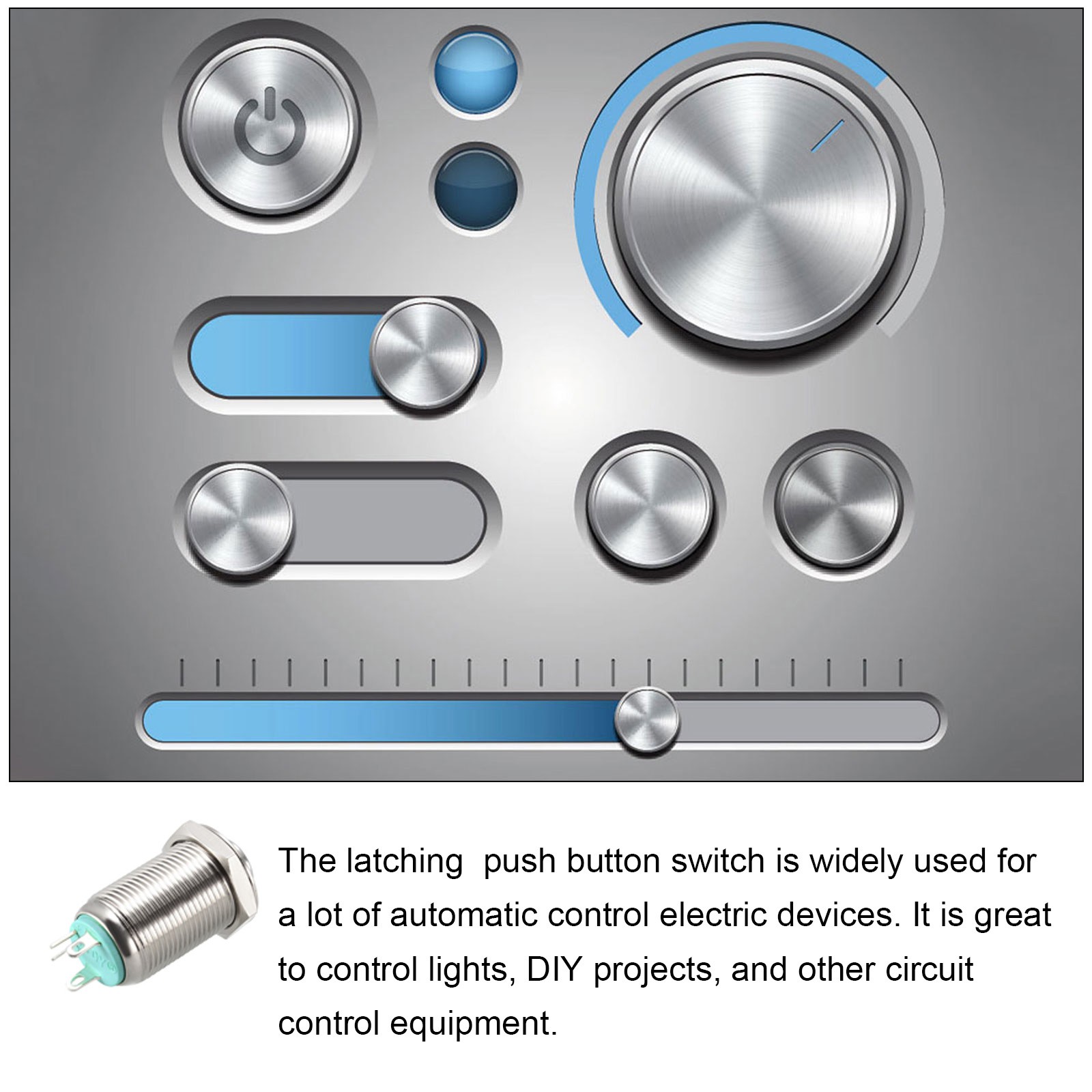 Push Button Switch 1NO Latching High Head Button 12mm / Blue