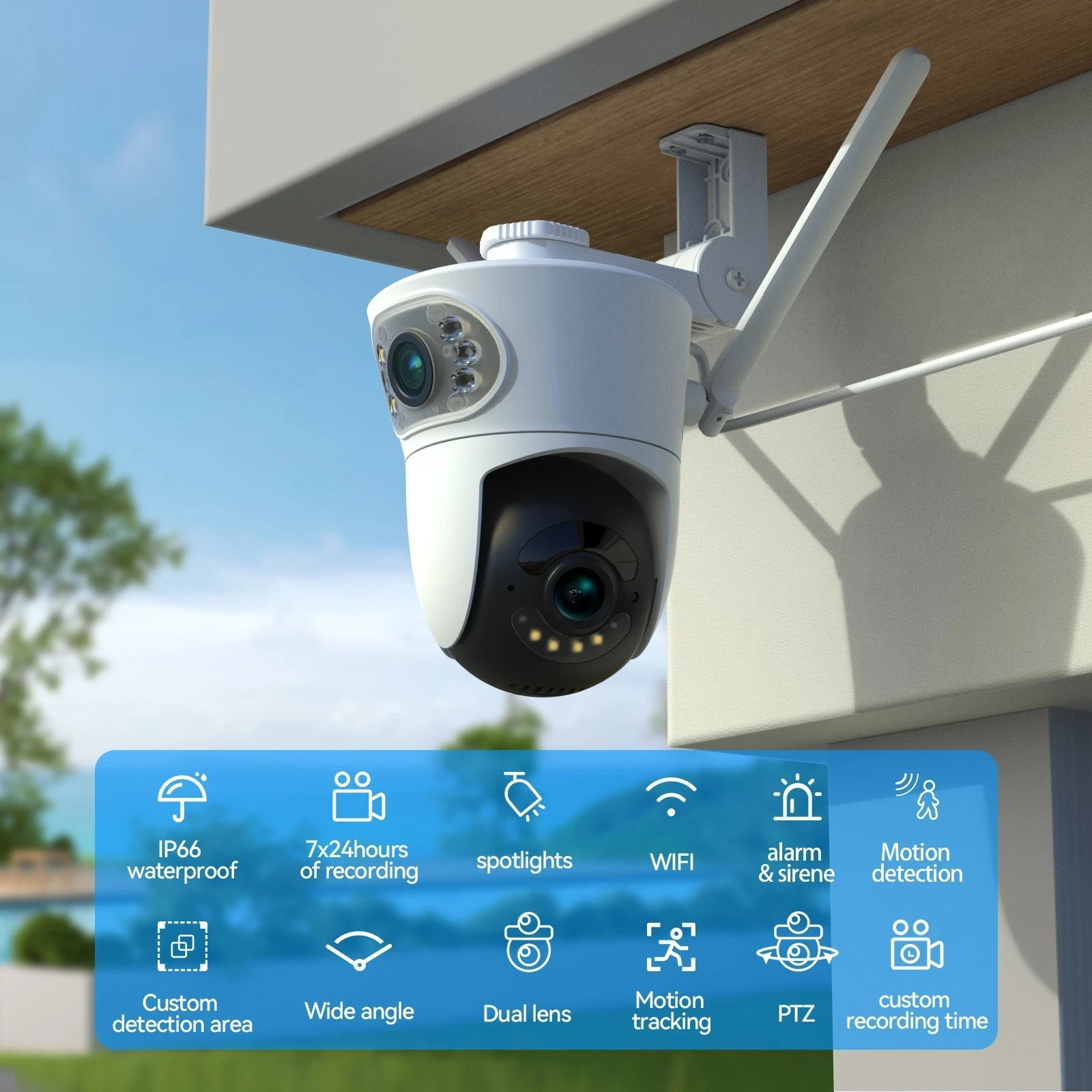 Security Camera Dual Lens Wireless WiFi PTZ for Home Security Auto Tracking