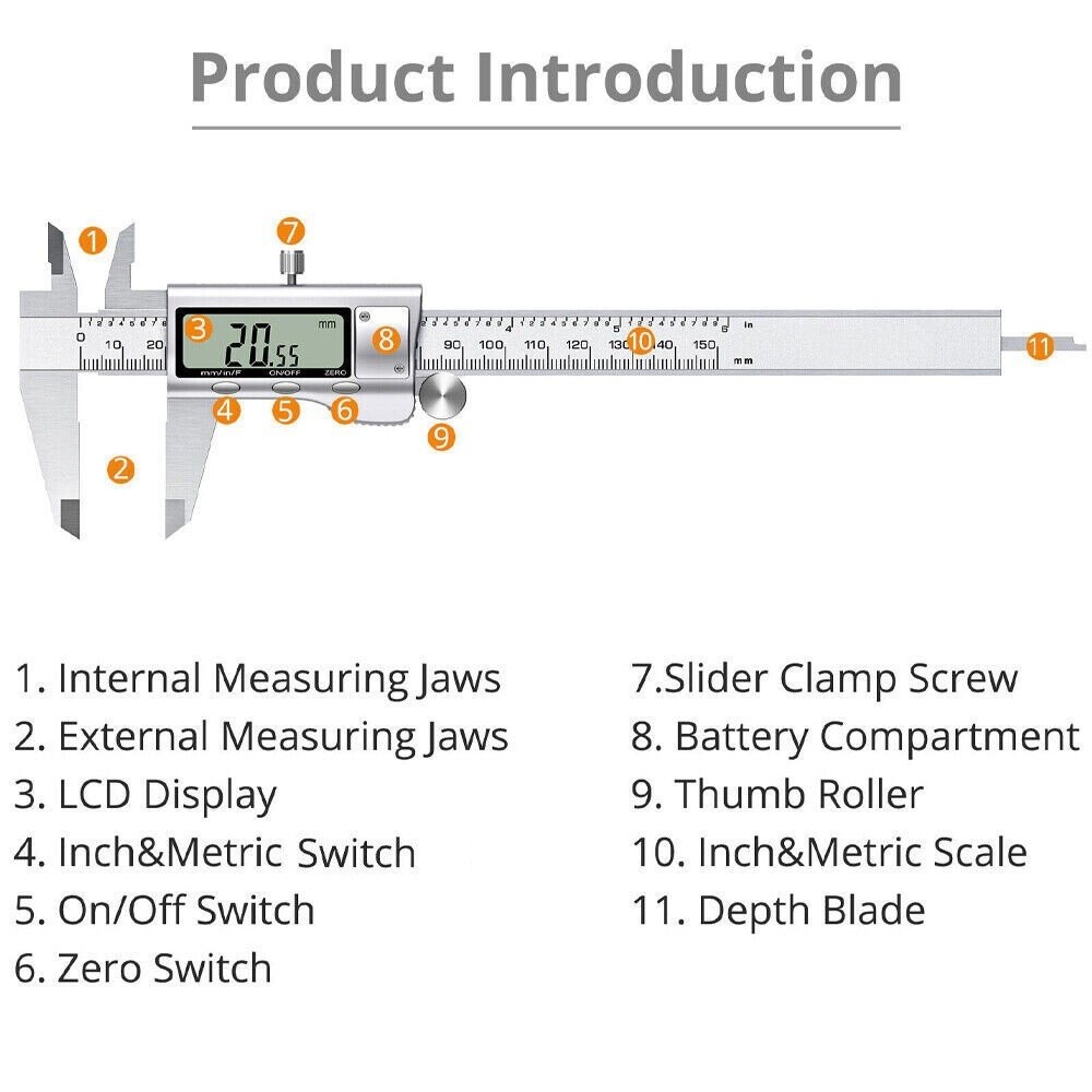 6" 150mm Digital Caliper Micrometer LCD Gauge Vernier Electronic Measuring Tool