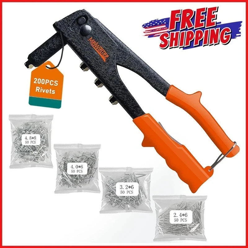 Heavy Hand Riveter Rivet Gun Professional Pop Rivet Gun Kit with 200pcs Rivets