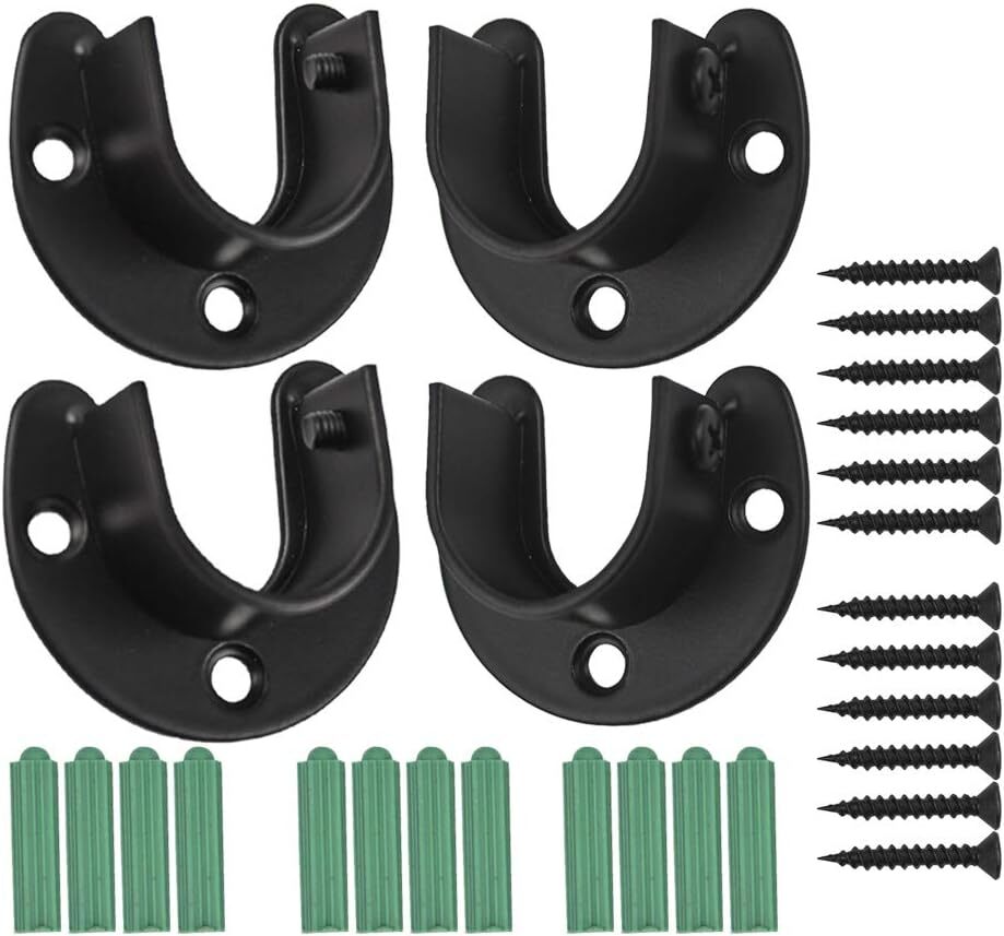 ZipSeven 1-5/16 Shower Closet Rod Holder Set U Shaped Hanging Big, Black