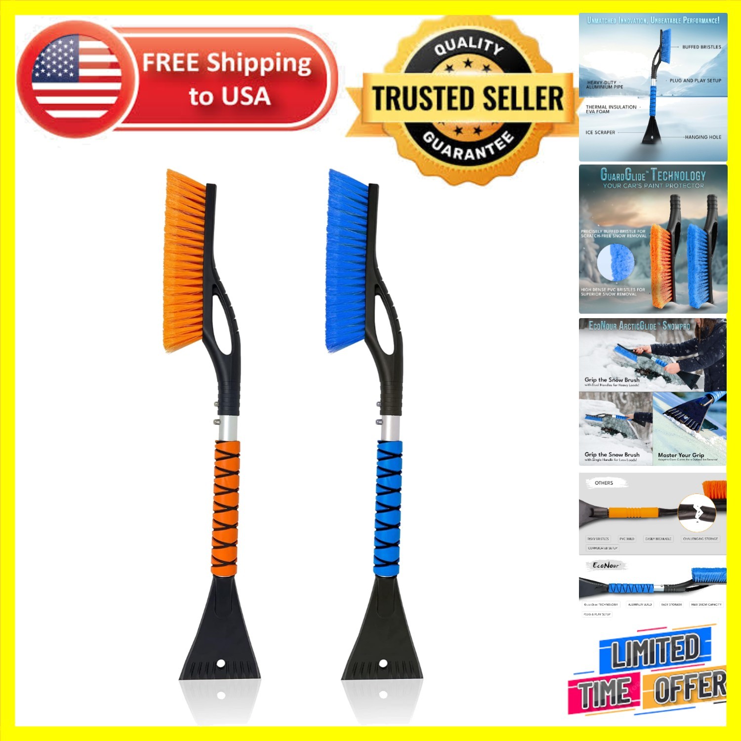 27" Scratch-Free Snow Brush and Ice Scraper Set for Winter Vehicles