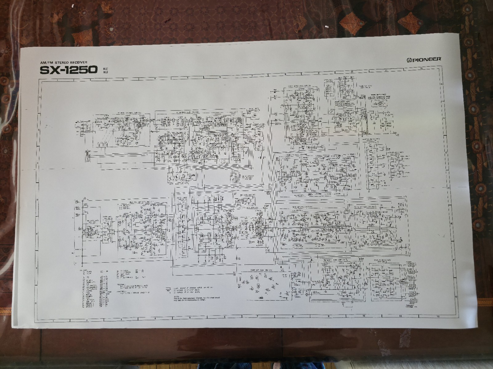Pioneer SX- 1250 AM/FM Receiver Schematics- Large Print 24"x36"