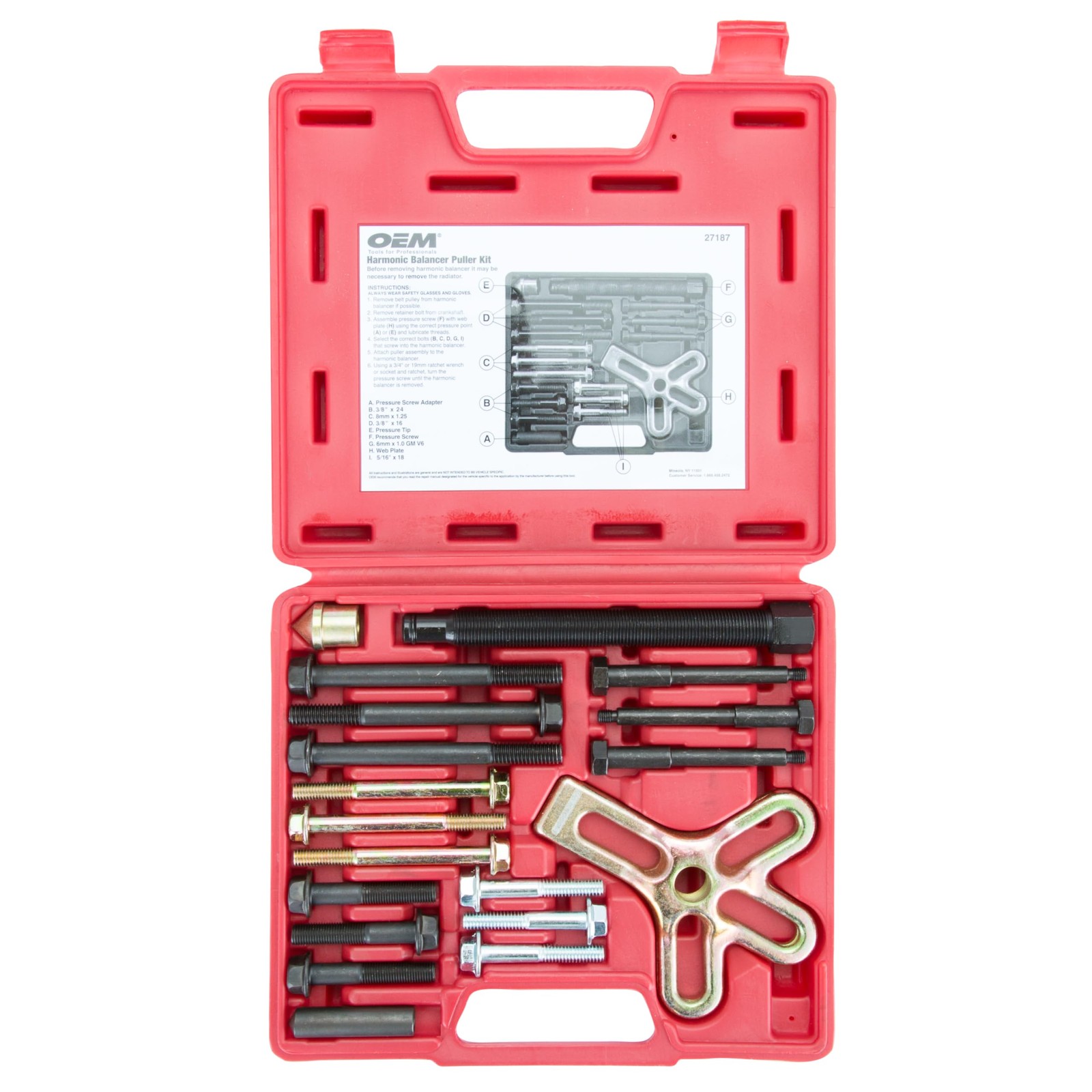 OEMTOOLS 27187 Harmonic Balancer Puller Kit, Removes 19 Piece, Red