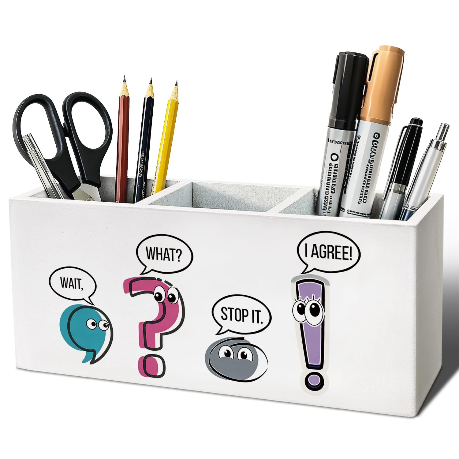 Funny Teacher Pen Pencil Holder, English Teacher Gifts Wood Desk Organizer an...