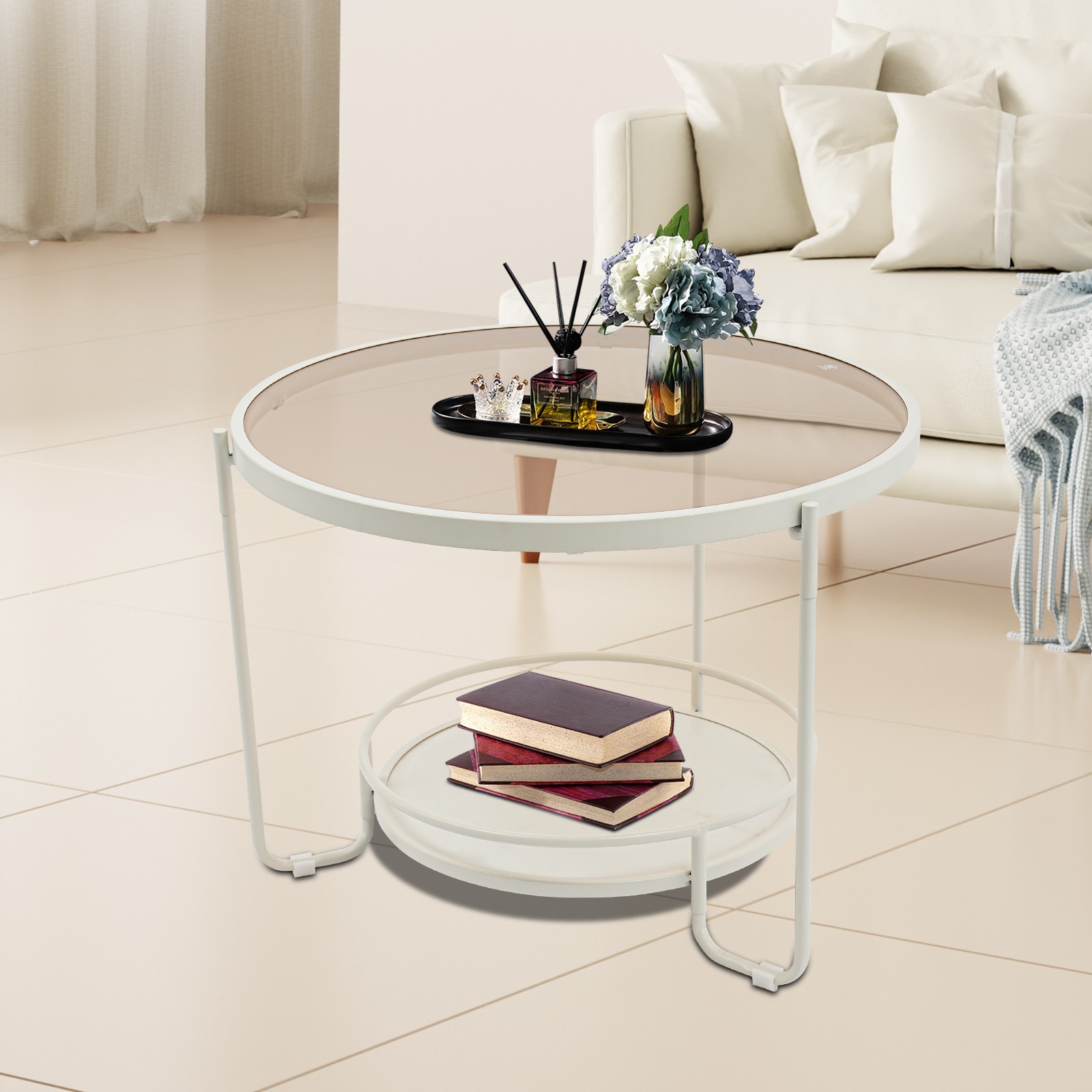 Modern Round 2-Tier Side Table, Coffee Table,tea table for balcony, study room