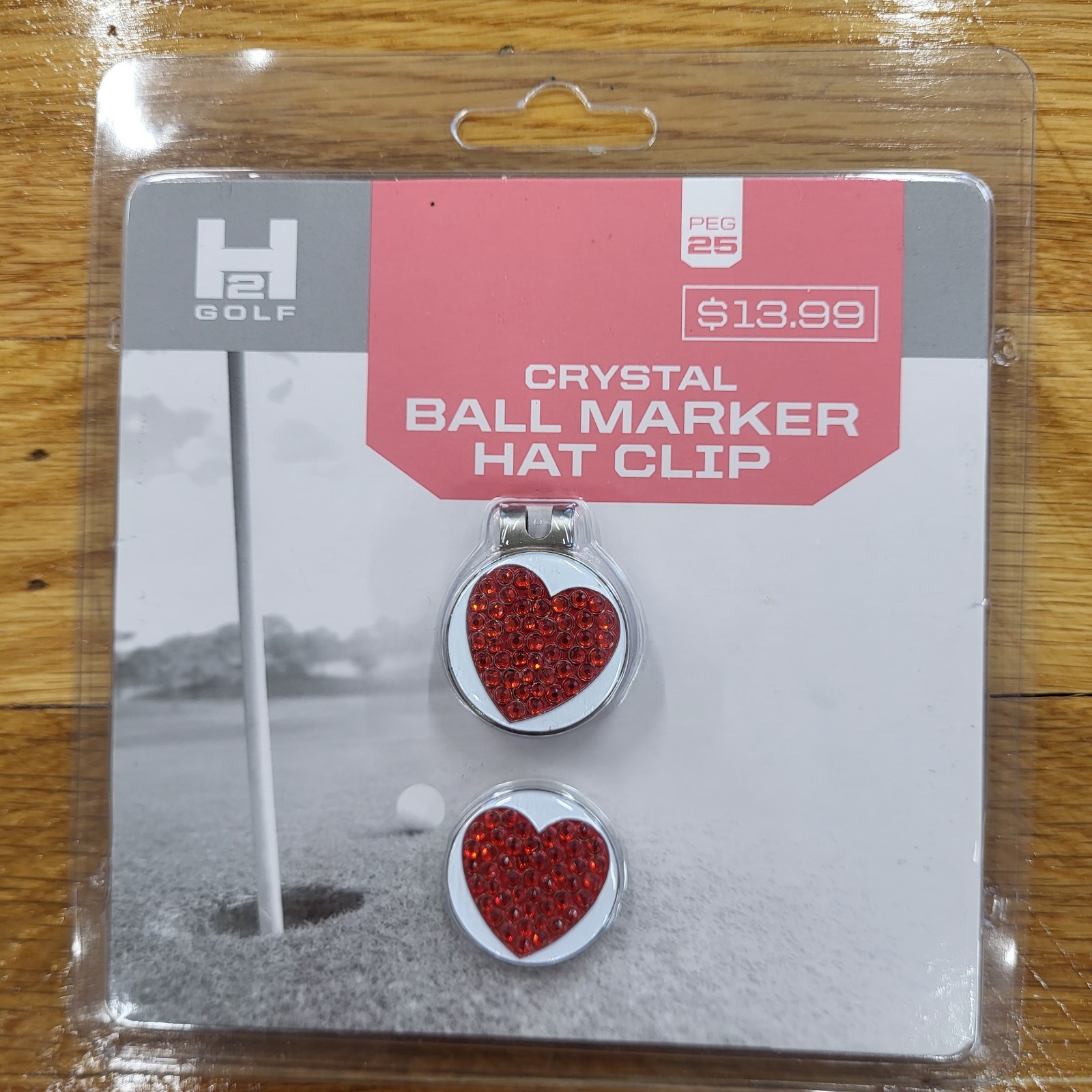 NEW Women's H2 Golf Heart Hat Clip with Ball Marker made with Ruby Red Crystals