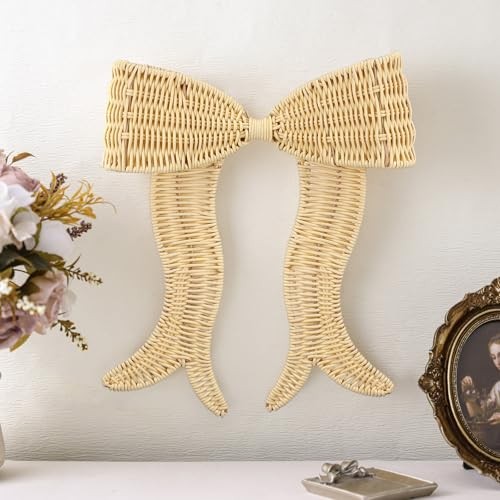 Rattan Bow Wall Decoration Boho Bow Wall Decor Woven Natural Hanging Beige