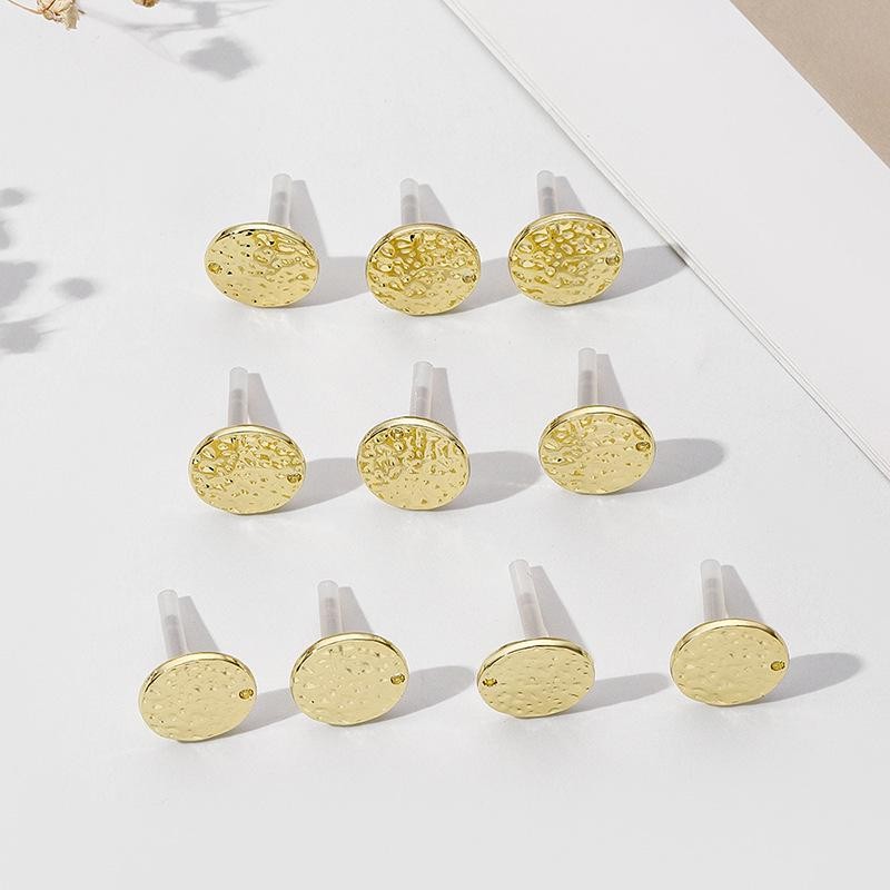 8Pairs Gold Tone Alloy Hammered Round Earrings Connector Component 13mm BYYW03