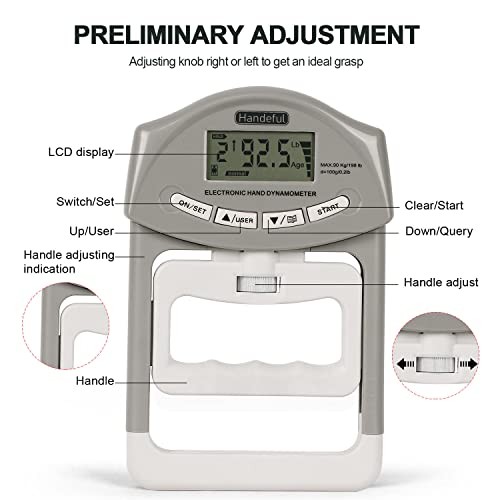 Grip Strength Tester, Hand Grip Dynamometer, Electronic Handgrip Grey 198Lbs