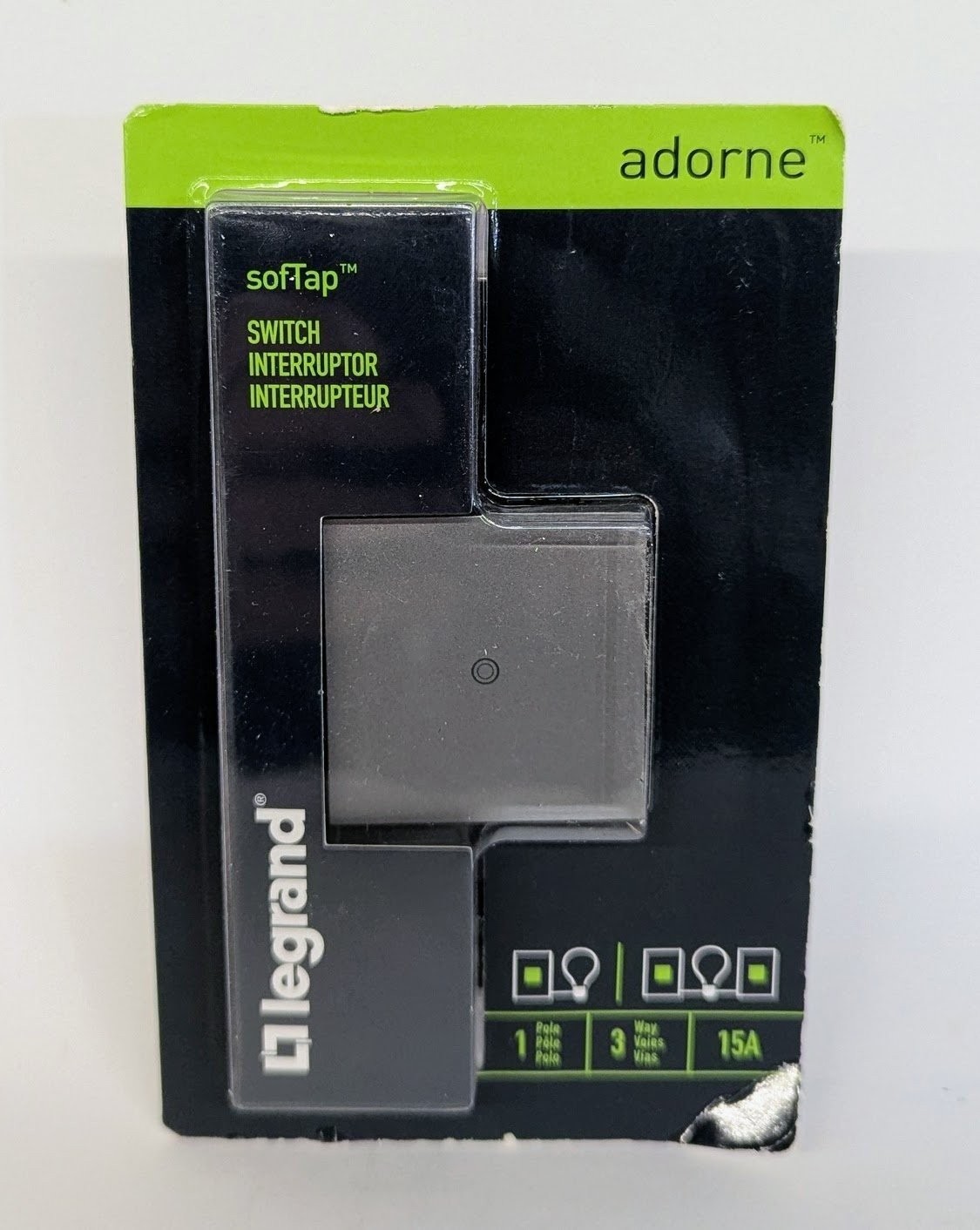 Legrand Adorne SofTap Switch 15A 1-Pole 3-Way - Magnesium - ASTP1532M4