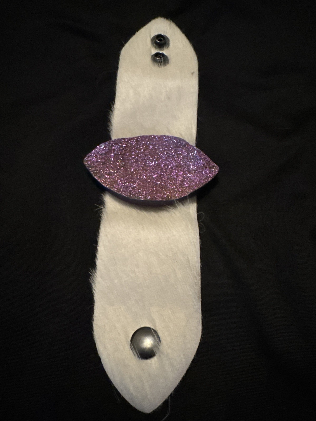 Karly Buxton White Hide Cuff With Gorgeous Purple Druzy 9”