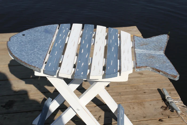 COASTAL ACCENTS,Fish Shape,SOLID WOOD, Side Tables,Beach Decor,pool style