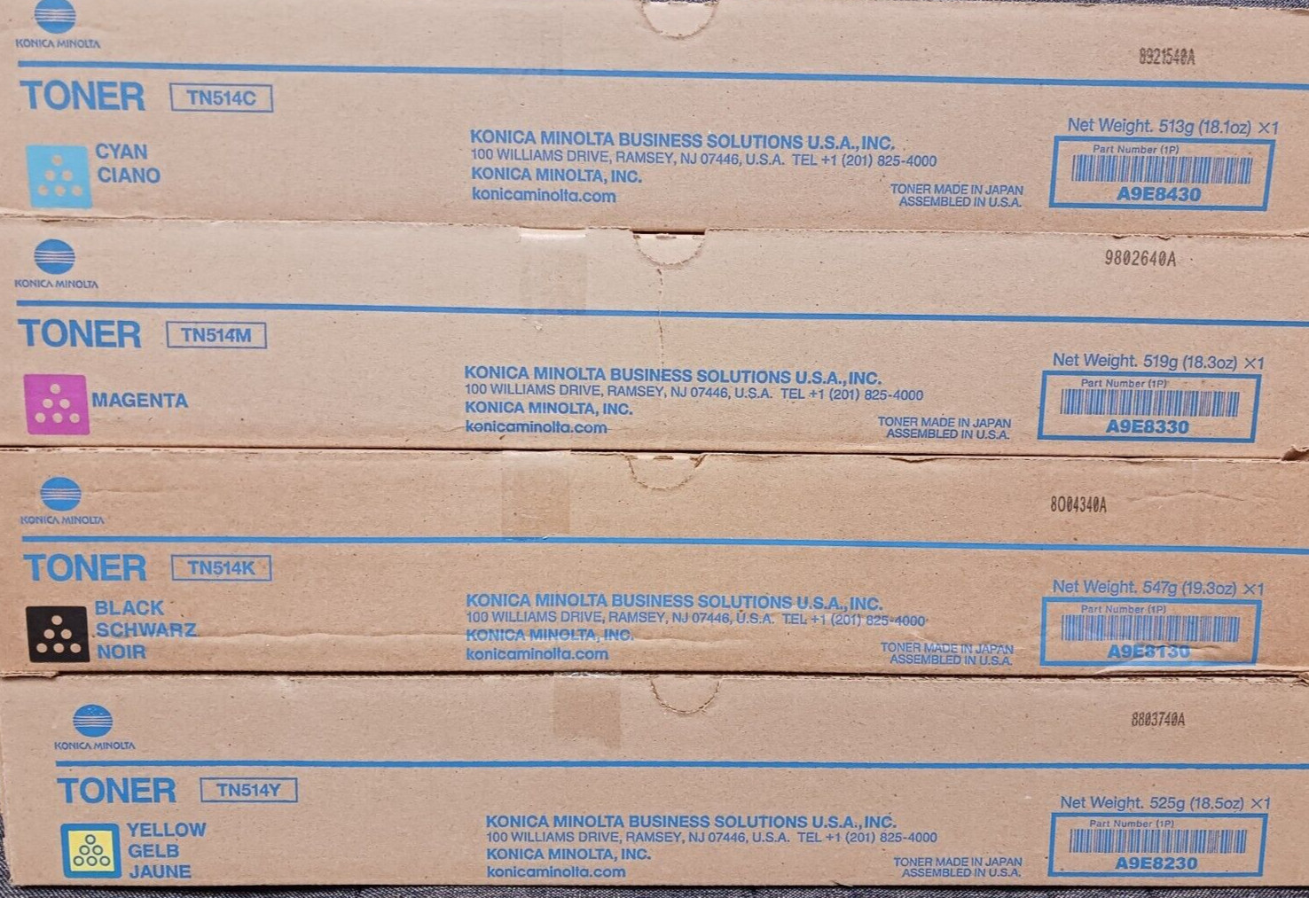 Konica Minolta GENUINE 514CYMK TN-514Y TN-514M, TN-514C, TN-514K Toner Cartridge