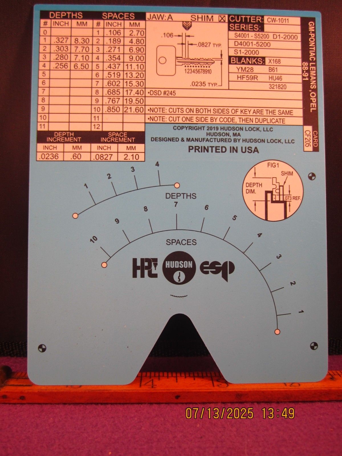 HPC 1200 BLITZ KEY CODE CARD CF 205 ( GM PONTIAC LEMEAS OPEL 88 THRU ) BRAND NEW