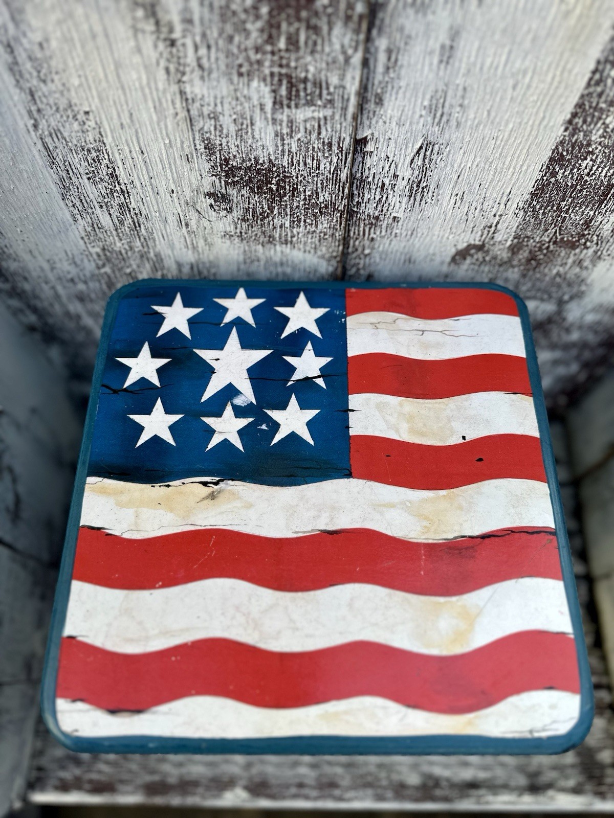 VTG Americana Theme Rustic American Flag Wood Foot/Stepping Stool Thailand