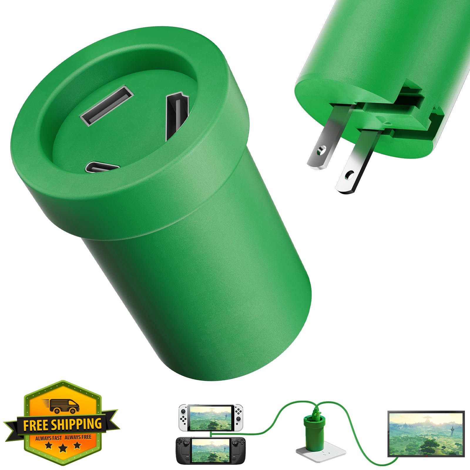POWKONG Switch Charger Dock Portable 65W GaN Green