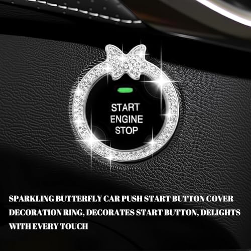 2PCS Bling Butterfly Car Engine Start Button Cover Ring,Car Push to Style 2