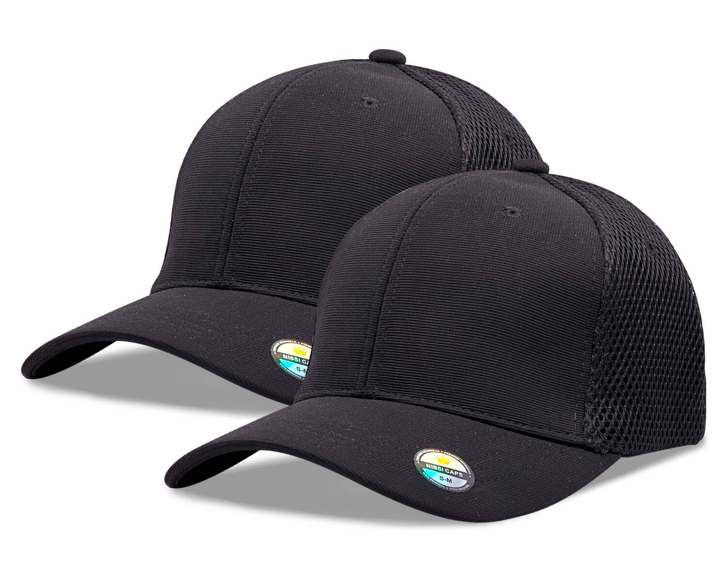 [2 Pack] Hybrid Stretch-Fitted Trucker Cap, Baseball Cap with Air Mesh