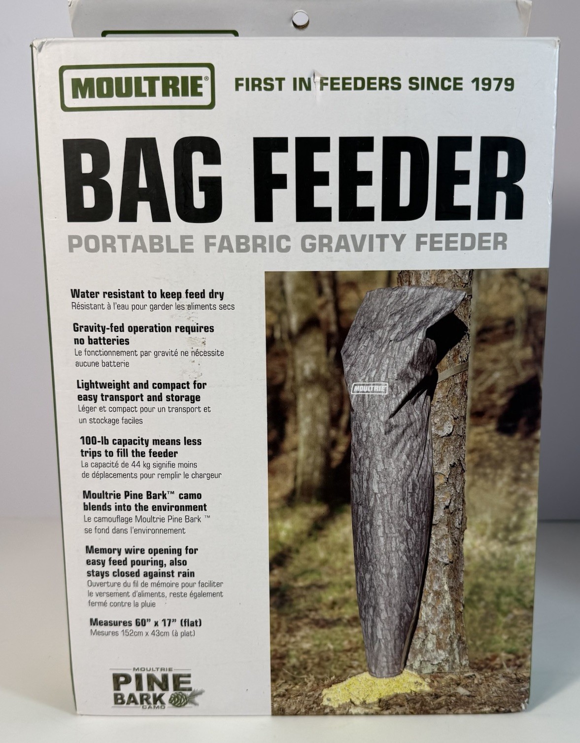 Moultrie Bag Feeder 100 Lb. Capacity  Pine Bark Camo Deer Wildlife Feeder New