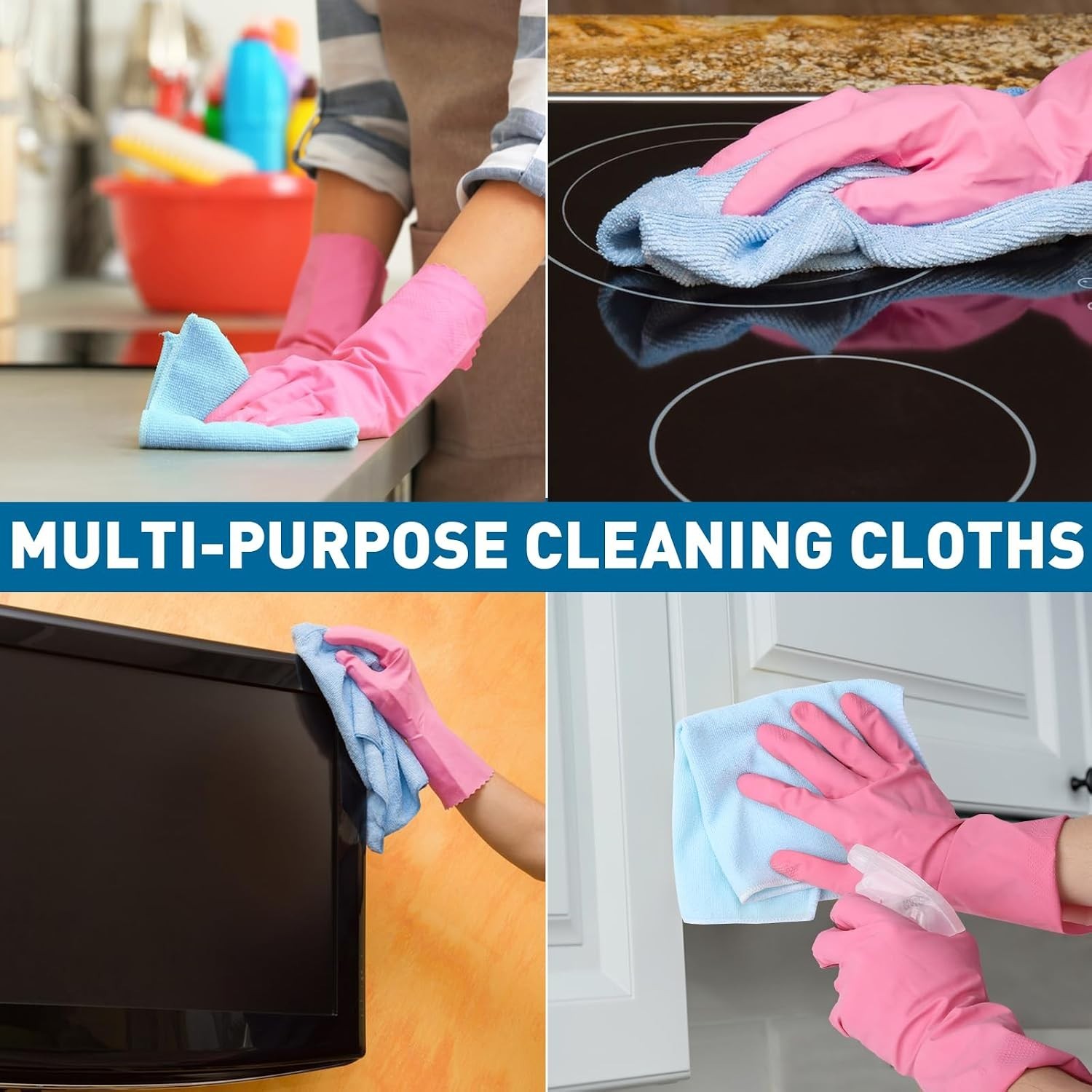 Reusable Microfiber Cleaning Towels - 50 Pack, Lint-Free & Machine Washable