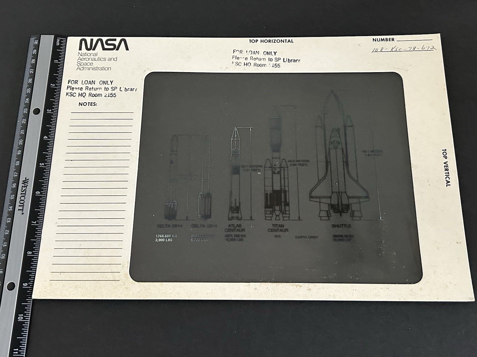1978 NASA KSC Shuttle Space Rocket Booster Size Presentation Transparency-672