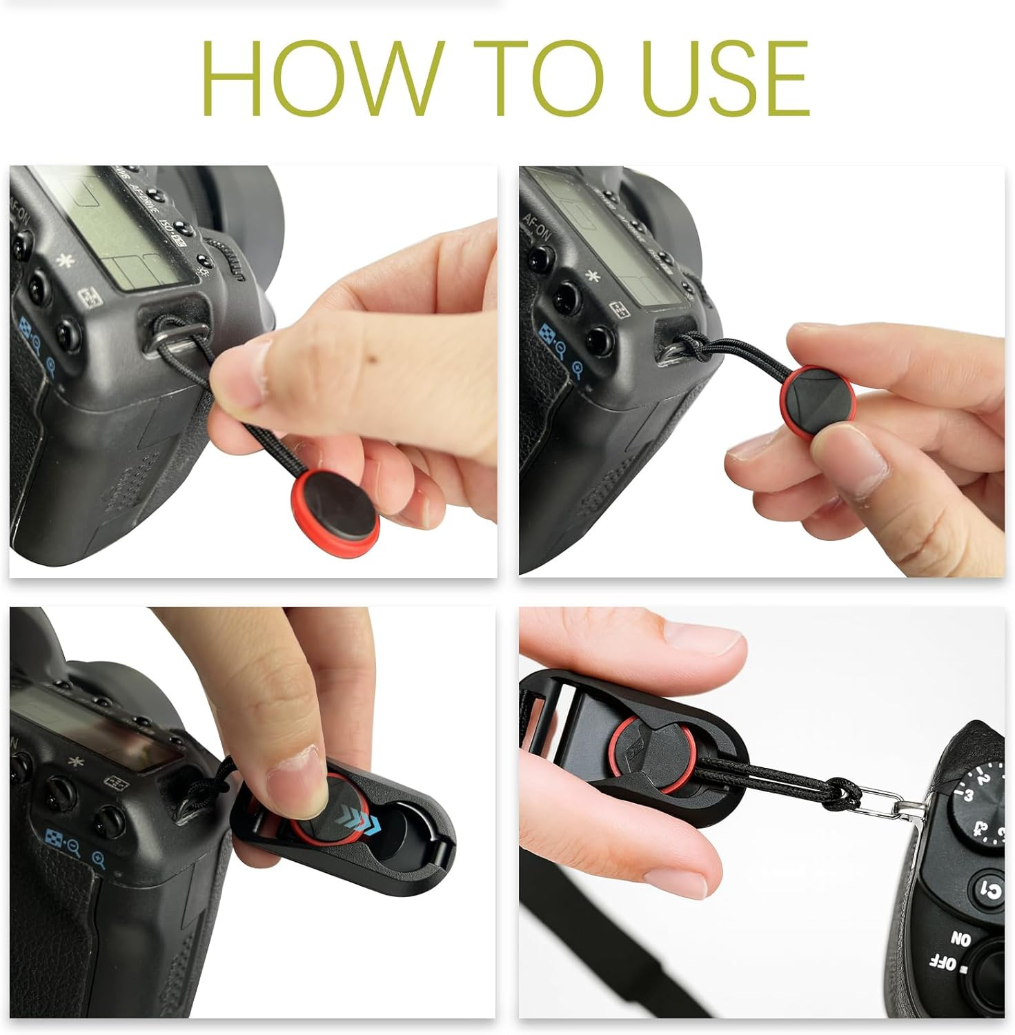 4-Pack Camera Strap Connectors for Quick Release Buckle System - Black