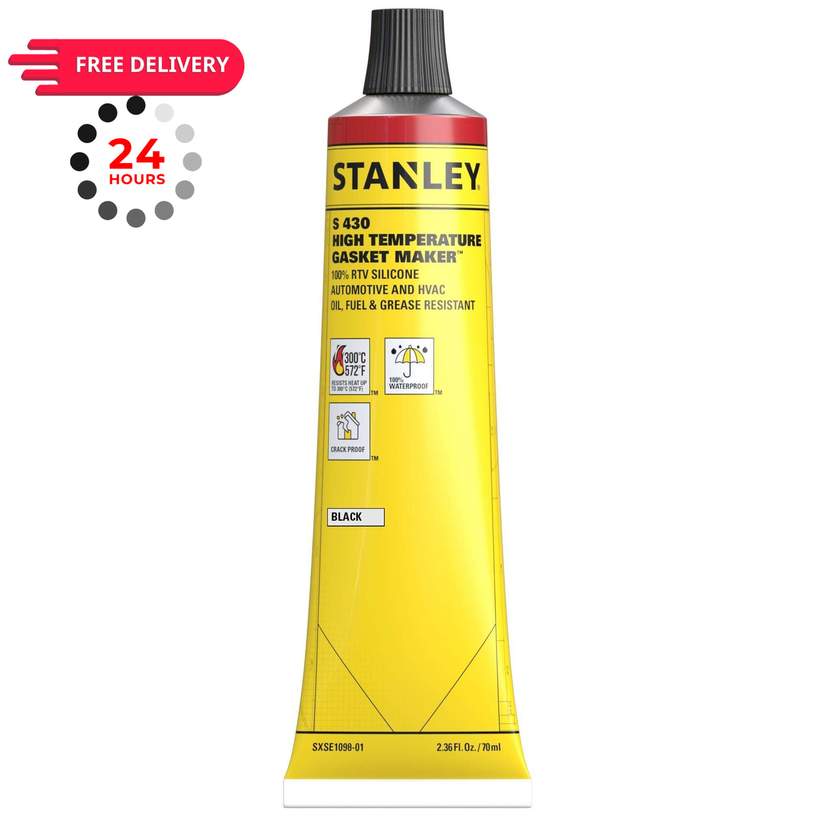 Stanley High-Temp RTV Silicone Gasket Maker - Oil, Vibration 1 PACK, Black