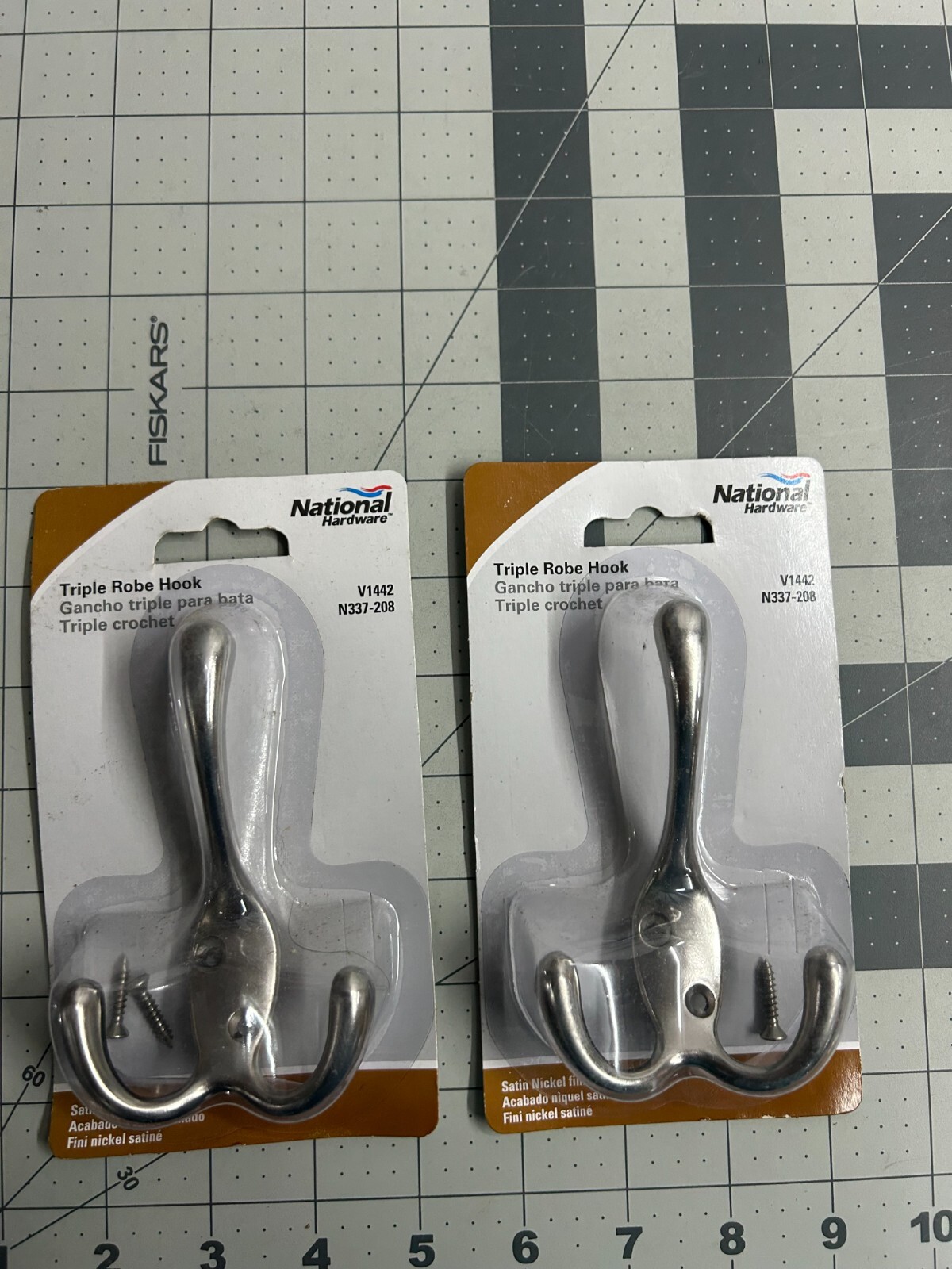 New 2-pack lot National Hardware N337-208 Triple Robe Clothes Hook Satin Nickel