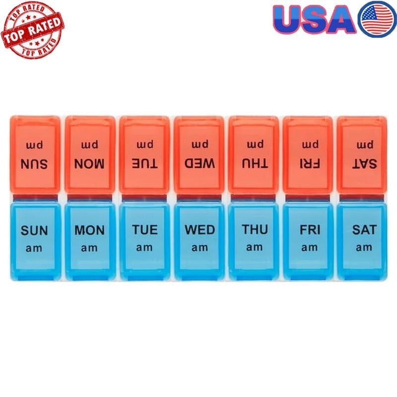 Weekly AM PM Pill Planner Removable Days Easy Open Compartment Travel Organizer