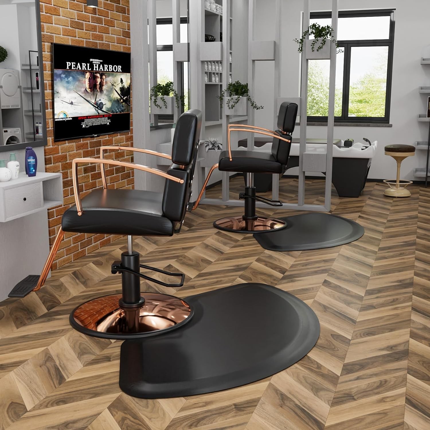 Barber Shop Chair Mat 4.5′ x 2.45′ Anti-Fatigue Floor Mat Salon Mat-Black Sector