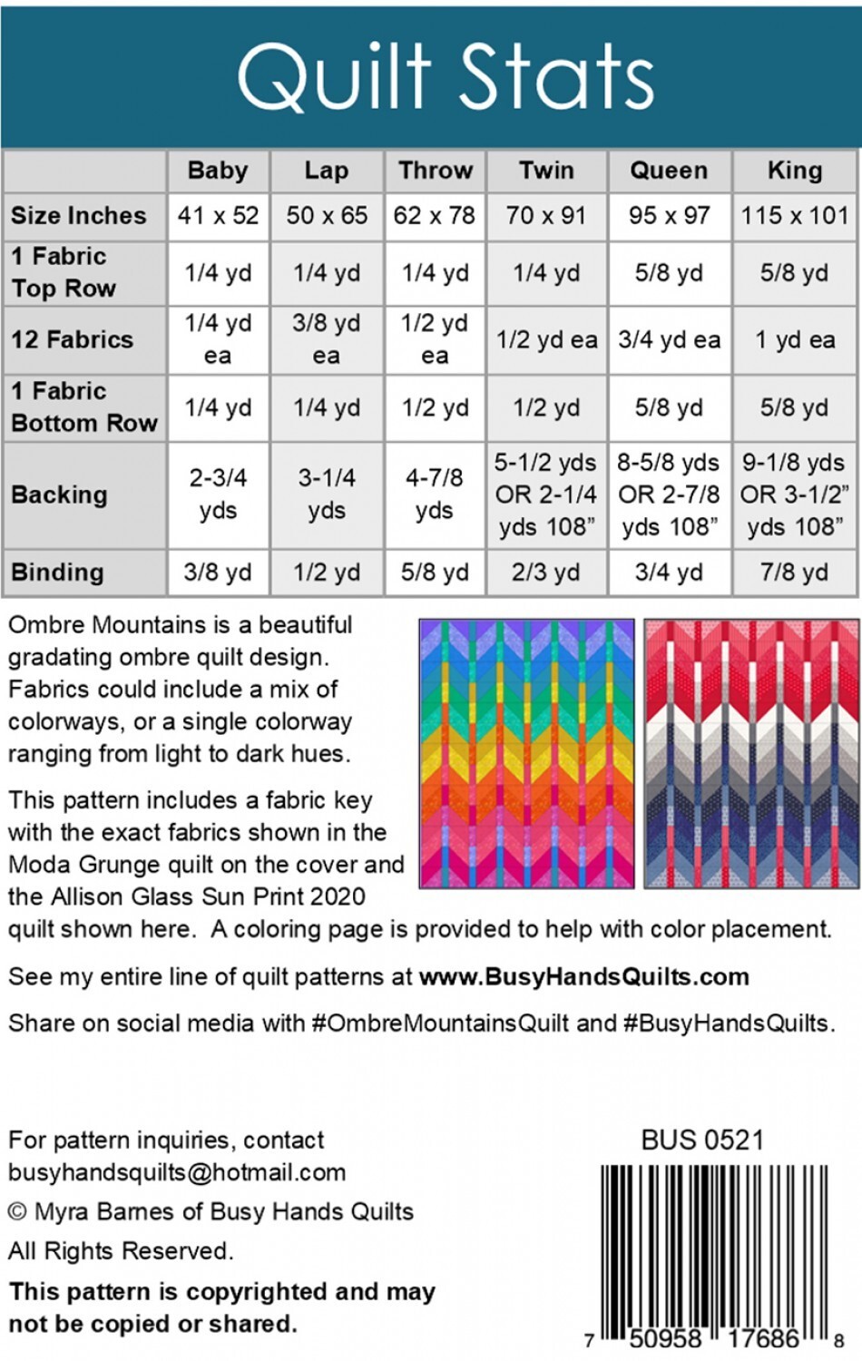 Ombre Mountains Quilt Pattern Myra Barnes 6 Sizes